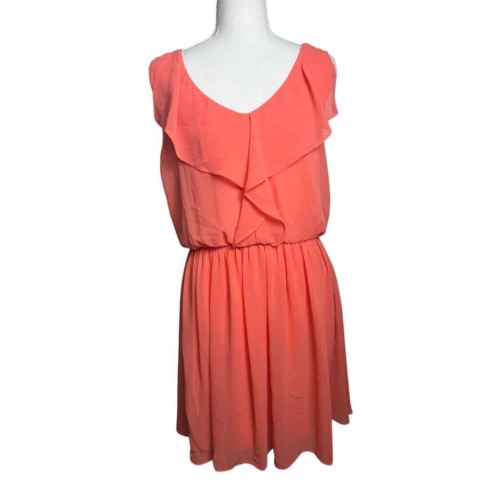 BCX Coral Pink Ruffle Front Sleeveless Chiffon Fit & Flare Dress